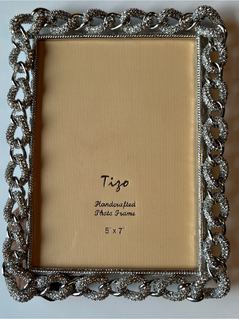 Tizo 5” x 7” Metal Tabletop Jeweled Link Picture Frame With Gift Box - Silver